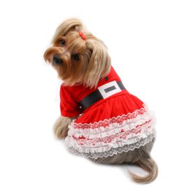 Lace Ruffles Puffy Sleeves Christmas Dress (size: XS)