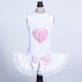 Puff Heart Lace Dog Dress (Color: pink, size: XXS)